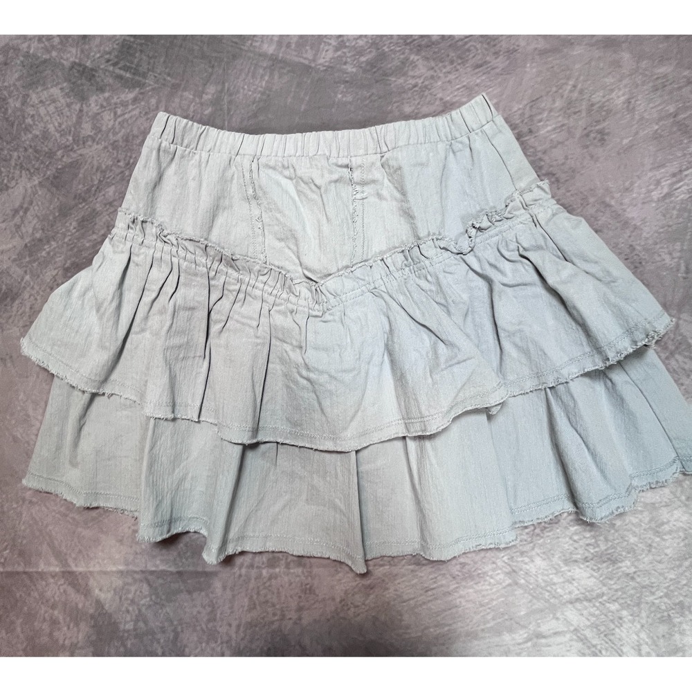 Kirious Los Angeles Ruffle Tiered Mini Skirt Womens S Gray Cotton Elastic Waist